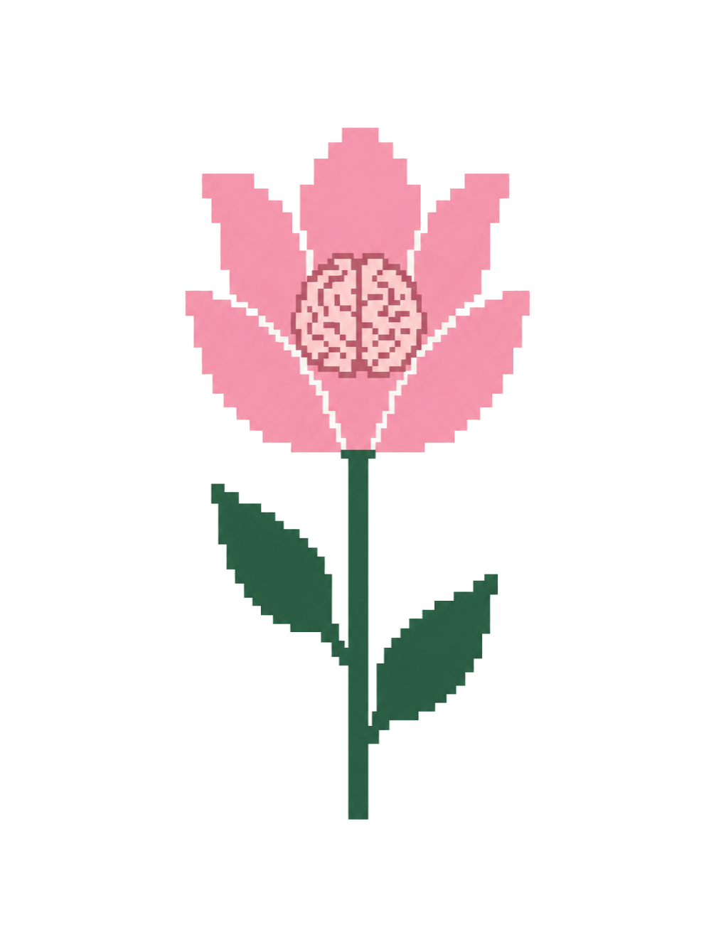 Pixel flower with a brain at its heart